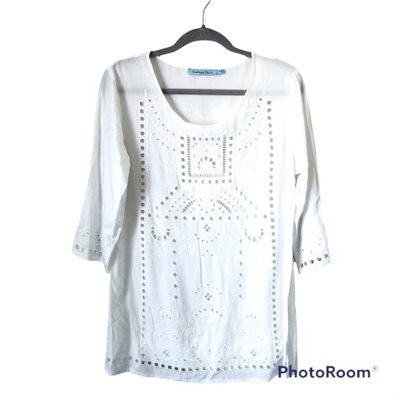 Swim Coverup Dress White Eyelet Woman’s Size M - Picture 1 of 8